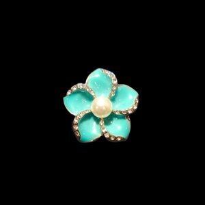 18mm Turquoise Enamel Flower Snap Charm with Pearl Center